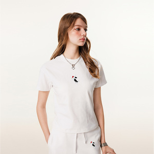 Ensemble deux pièces en coton 440g personnalisé pour femmes, t-shirt avec broderie de chien mignon et mini-jupe à cordon, ensemble de vêtements de sport décontractés - Product Image 4