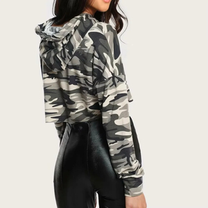 Hoodies crop top sur mesure pour femme, à manches longues, en coton, style streetwear décontracté - Product Image 4