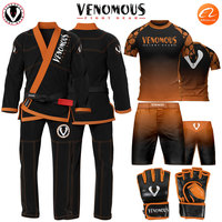 Gants de MMA unisexes en cuir noir et orange venimeux, demi-doigts, avec fermeture auto-agrippante et sangle de poignet réglable, personnalisables pour l'entraînement aux arts martiaux