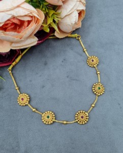 Round Stone Flower Designer Necklace <b>Set</b> With Stud Earrings Minimal <b>Jewellery</b> <b>Set</b> <b>For</b> Womens Artificial Imitation <b>Jewellery</b> <b>Set</b> - Product Image 2
