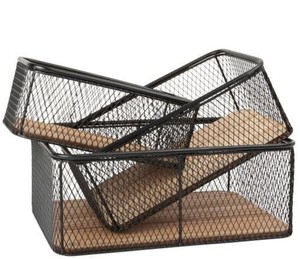 Set of 3 <b>Gold</b> & Black Cut Design Openwork Metal <b>Storage</b> <b>Baskets</b> with <b>Gold</b> Plating Etching Rectangular <b>Basket</b> - Product Image 4