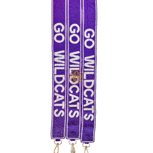Purple Embroidered Rectangular Shape <b>Lanyard</b> Go Wildcats Text <b>Polyester</b> Strap with Gold Clips Handbag Use Personalized Design - Product Image 4