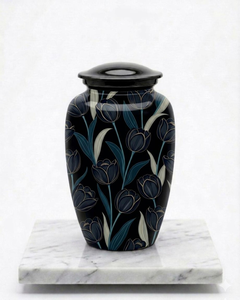 Urne funéraire en aluminium pour cendres d'adultes, urne commémorative décorative florale, récipient souvenir - Product Image 1