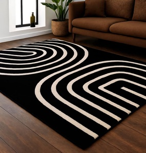 Tapis rectangulaire moderne beige avec bordure marron, en laine et acrylique, tufté, antidérapant, pour salon, tapis moderne de haute qualité - Product Image 4