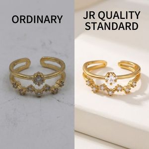 Wholesale 18K Gold Plated Stainless Steel Classic Double Layer Zircon Open <b>Ring</b> with Channel Setting and Star Detail - Product Image 6