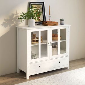Buffet de rangement à double porte vitrée avec poignée cloche unique, vitrine et armoire à vaisselle - Product Image 2