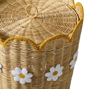 Cesta de Almacenamiento Grande de Mimbre con Tapa y Borde Festoneado, Contenedor Alto Tejido para Juguetes, Cesto de Lavandería de Mimbre para Niños - Product Image 4
