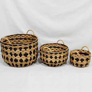 Ensemble de paniers de rangement en osier faits à la main, design rustique rond, pour l'organisation du salon, usage décoratif, tissage noir naturel - Product Image 2