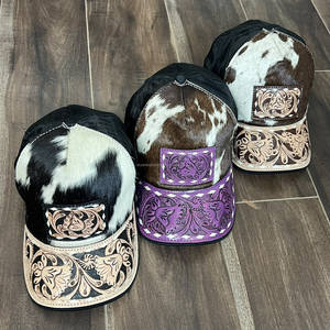 Casquette de baseball en cuir de vachette véritable personnalisée avec bordure florale western gravée à la main et fermeture snapback réglable, casquette de sport type trucker - Product Image 6