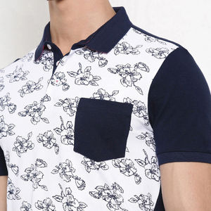 Polo blanc pour homme, imprimé sur toute la surface, manches contrastées, coton respirant, décontracté, manches courtes, vêtements d'été - Product Image 6