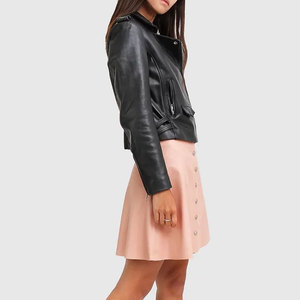 New Stylish Women's <b>Leather</b> <b>Jacket</b> <b>Long</b> Sleeve Moto Biker Black Cropped Breathable Windproof Zipper Pocket <b>Leather</b> <b>Jackets</b> - Product Image 6