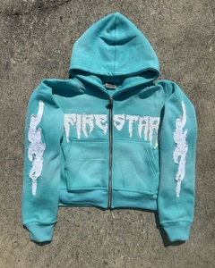 Custom Yellow Oversized Zip Up Hoodie for Men & Women | Heavyweight Fleece Full Zip Hoodie with Distressed Applique Embroidery - Product Image 2