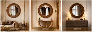 Espejo Redondo de Pared con Diseño de Hueso y Cuerno, Espejo Decorativo para Baño, Dormitorio, Sala de Estar, Moderno y Elegante, Montado en la Pared, 48 cm, 19 Pulgadas - Product Image 5