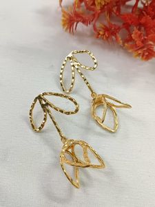 Natural Brass <b>Earrings</b> Women Trendy Fashion Jewellery Textured Finish <b>Hook</b> Statement Wedding Dangle Exima - Product Image 3