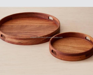 Luxury Premium Rectangle Acacia Wood Dinner <b>Tray</b> Metallic Handles Lightweight Portable Breakfast Serving Platters Wedding Gifts - Product Image 2