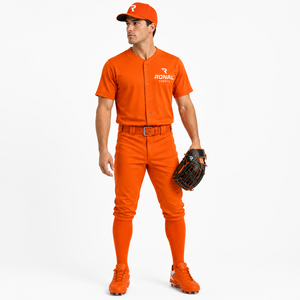 RONAL Unisex Orange Baseball Uniform Set Short Sleeve Crew <b>Neck</b> Moisture Wicking Breathable Polyester Sportswear Customized Team - Product Image 4