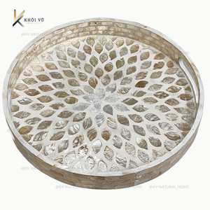 Plateau de service en bois décoratif, personnalisé, OEM ODM, en nacre blanche, portable, écologique, durable, de luxe, pour la présentation alimentaire, vente en gros - Product Image 2