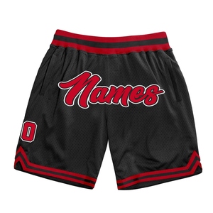 Shorts de basket-ball personnalisés écologiques, noirs, rouges et blancs, authentiques et rétro - Product Image 1