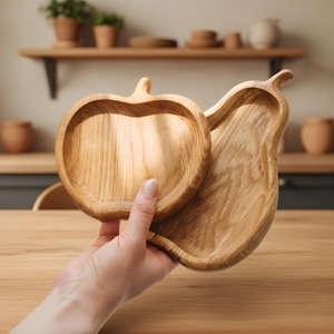 Juego de Platos de Madera con Forma de Manzana y Pera, Ideal para Ensaladas, Frutas, Bocadillos, Bandeja de Madera Natural Elegante para Regalo o Uso Doméstico - Product Image 2