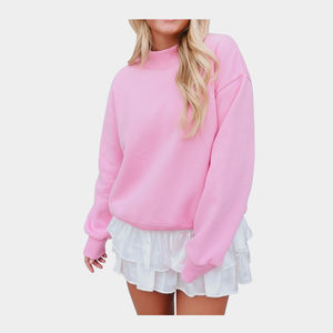 เสื้อสเวตเชิ้ตคอกลมโอเวอร์ไซส์สำหรับผู้หญิง สีพื้น ไหล่ตก ปักลายถัก  ตกแต่งด้วยผ้าแอพพลิเค่  ผลิตจากใยไผ่รักษ์โลก  ปรับแต่งได้ - Product Image 3