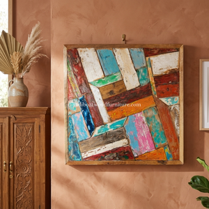 DIVADI Bali - Decoración de Pared de Mosaico de Acero Inoxidable de 5 cm de Grosor, Forma Cuadrada, Estilo Náutico Art Deco, Hecho a Mano con Madera Reciclada de Barco, Diseño Aleatorio - Product Image 6