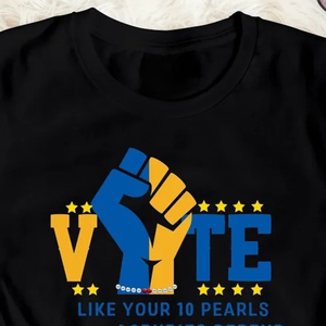 Camiseta personalizada VOTE negra para mujer, con estampado gráfico de la hermandad griega Sigma Gamma Rho, manga corta, cuello redondo, informal, de algodón, a la moda - Product Image 6