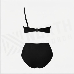 NORTH APPROACH Women's Black 2 Piece Bikini Set <b>Crossed</b> Halter <b>Top</b> High Waist Bottoms Solid Color Swimwear - Product Image 2