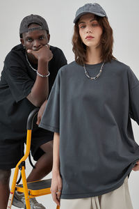 Camiseta de Cuello Redondo de Punto Grueso al por Mayor, 385 GSM, 100% Algodón, Lisa, Estilo Urbano Oversize, Ecológica para Hombre - Product Image 2