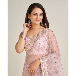 Saree de boda de diseñador para fiestas con Sequence y Dori Work - Product Image 5