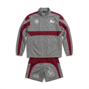 ARTHER Tracksuit Set Gray Red Color Blocking Short Sleeve Zipper Casual Printed Quick Dry Breathable Nylon Unisex Adult <b>Summer</b> - Product Image 1
