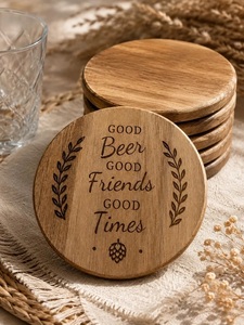Good Beer Good Friends Laser Engraved Solid Wood Coaster Heat Resistant Drink <b>Mat</b> Table Protector <b>Bar</b> Home Decor - Product Image 2