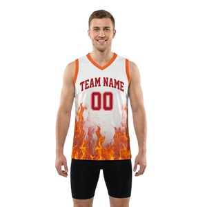 Conjunto de Camiseta y Pantalones Cortos de Baloncesto para Hombre, Diseño de Llamas, Cuello en V, Top sin Mangas, Pantalones Ajustados Lisos, Impresión con Nombre del Equipo y Número del Jugador, 100% - Product Image 1