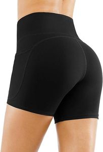 Shorts Deportivos Negros de Cintura Alta con Bolsillos Laterales, de Secado Rápido, Tejido de Spandex, para Mujer, para Fitness y Entrenamiento - Product Image 6