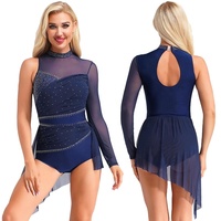 Vestido de baile lírico para mujer, disfraz de actuación de patinaje artístico, leotardo con falda superpuesta para competición, fiesta de clase de baile