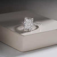 Anillo de Compromiso de Lujo para Mujer, con Diamante Cultivado en Laboratorio, Chapado en Oro, Corte Radiante, Certificado IGI, Alta Demanda