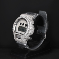 Jam Tangan Digital Kaca Moissanite Antik 5ATM Tahan Air LED Baja Tahan Karat Hip Hop Pria Mewah Olahraga Kustom Sehari-hari