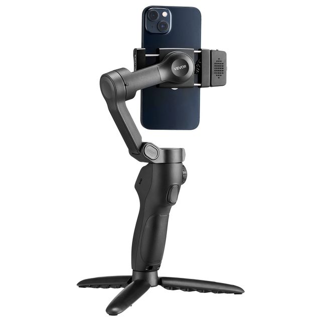 AI-Powered 3-Axis Gimbal Stabilizer for Smartphone Compatible with Android & iPhone Fill Light Tripod Included