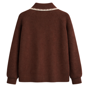 Cárdigan de Punto con Cuello Chal para Mujer, Botones al Frente, Mezcla de Algodón Suave, Adorno Bordado, Manga Larga, Suéter Elegante e Informal - Product Image 2