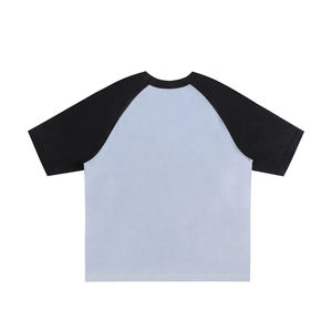 T-shirt décontracté style japonais pour homme et femme, en coton épais, manches raglan courtes, col rond polyvalent, blocs de couleur - Product Image 2