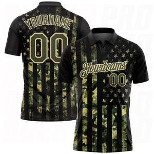 Polos de Golf Personalizados con Camuflaje Crema y Bandera Americana, Polos Deportivos Transpirables para Entrenamiento de Golf y Uso Casual - Product Image 1