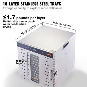 Essiccatore Elettrico per Alimenti in Acciaio Inox a 10 Vassoi, 1000W, Timer Digitale, Temperatura Regolabile per Uso Domestico - Product Image 3