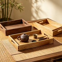 Plateau de service en bois rectangulaire avec poignées, idéal pour la cuisine, la table basse, les repas, les desserts et les boissons