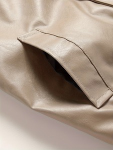 AAFII IMPEX Blouson Bomber Unisexe en Cuir PU Beige Col Rabattu Fermeture Éclair Écologique Vintage Décontracté Imperméable - Product Image 4