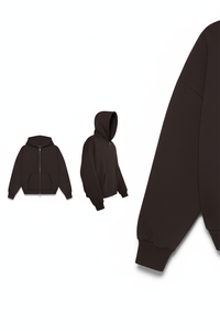 เสื้อฮู้ดโอเวอร์ไซส์สีน้ำตาลเอสเพรสโซแบบซิป  ผ้าฟลีซหนานุ่ม สกรีนโลโก้ได้ตามสั่ง  สตรีทแวร์  ผู้ผลิต OEM ขายส่ง - Product Image 3