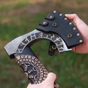 Hacha Vikinga Forjada a Mano, Acero con Alto Contenido de Carbono, Grabada, para Camping, con Mango de Madera, para Supervivencia al Aire Libre, Bricolaje - Product Image 5