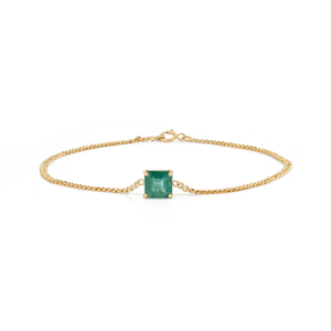 Elegante y Sofisticada Pulsera de Cadena con Eslabones y Gema Solitaria de Esmeralda Cuadrada de 7x7 mm Hecha a Mano, Joyería Fina - Product Image 1