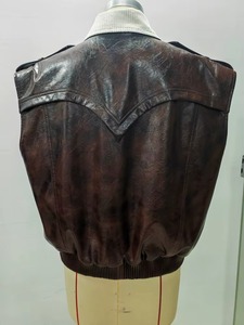 Retro Distressed PU Two-Piece Look Fleece Collar <b>Utility</b> <b>Vest</b>-Men's Winter Outerwear Casual Multi-Pocket Sleeveless Waistcoat - Product Image 3