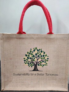 Wholesale Pinnacle Bharat Jute002 Cotton <b>Large</b> Capacity Handled <b>Drawstring</b> Closure Reusable Shopping <b>Bag</b> Custom Printing - Product Image 2