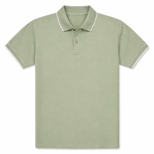 Camiseta Polo Lisa en Verde Salvia con Ribete Blanco, Bordado de Logotipo Personalizado, Proveedor de Fábrica al por Mayor - Product Image 1
