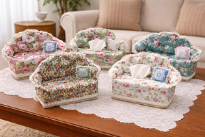 Cubierta para Caja de Pañuelos con Diseño Floral, Portapañuelos de Mesa con Forma de Sofá y Ribete de Encaje, Decoración Floral para Sala de Estar - Product Image 5